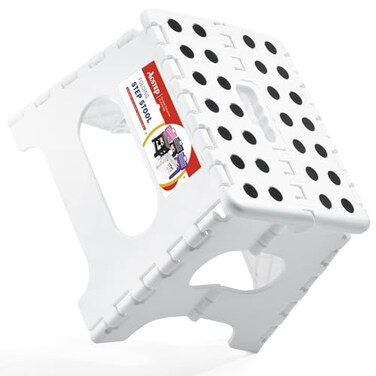 ACSTEP 75 Inch Folding Step Stool Foldable Stool Height Kids Step Stool 176 lb Capacity Plastic Collapsible Stool White Small Stepping Stools Foot Stools Suitable for Kitchen