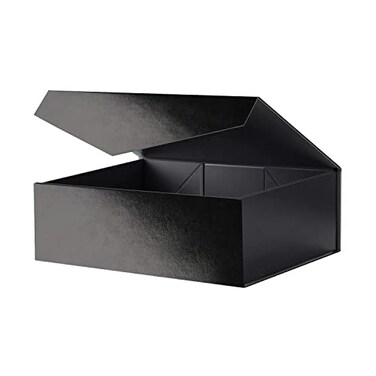 JINGUAN Large Black Collapsible Gift Box with Magnetic Closure Lid 135x9x41 Inches Groomsman Proposal Box Rectangle Present Box Glossy Black 1 Pack
