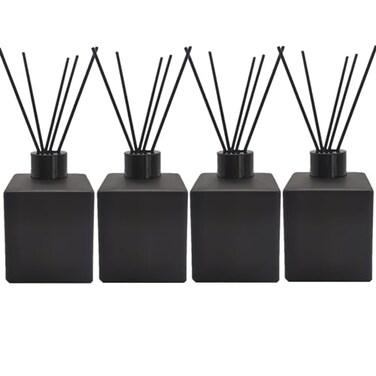 PimyRcyi Perfume Reed Diffuser BottleEmpty Square Essential Oil Bottles Glass Jar with Black Sticks for DIY Fragrance Replacement Diffuser Sets 200ml67oz Matte Black