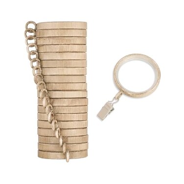 MODE Cambria Designer Series Premium Easy Glide 18 Count Curtain Rings Metal with Smooth Quiet Nylon Inserts with Clips 2 inch Diameter 158 inch Inside Diameter Weathered Oak
