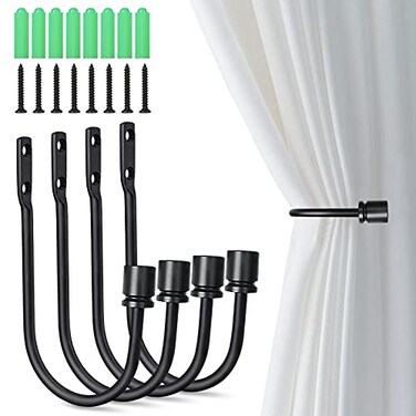 Gudui Curtain Holdbacks 4 Pack Curtain Tieback Black Curtain Hooks Holders for Wall Drapery Holdbacks Curtain Pull Backs