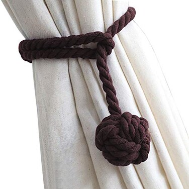 Melaluxe 2 Pack Curtain Tiebacks Heavy Duty Curtain Rope Tieback Handmade Rural Decorative Curtain Holdbacks Dark Coffee