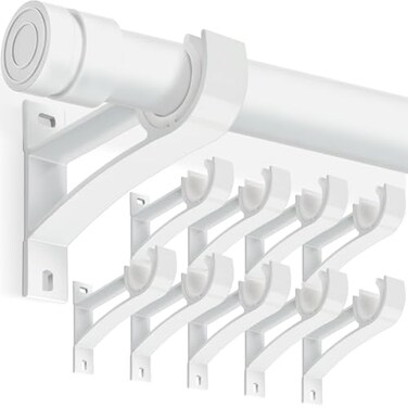 KOLAKO Curtain Rod Bracket 10 Pack Heavy Duty Holders White Hooks Hangers for Wall Drapery Support Brackets for 1 Inch Drape Poles