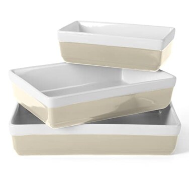 MARTHA STEWART 3Piece Oven to Table Stoneware Bakeware Set Baking Dish Casserole Set Grey Durable OvenSafe Bakeware for Baking and Serving