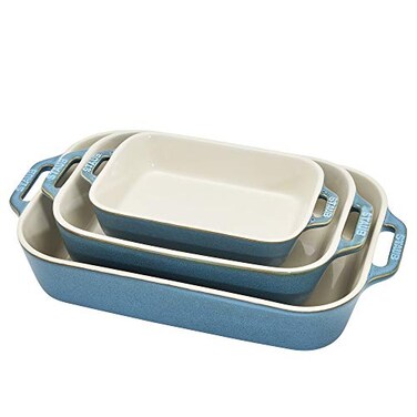 Staub Ceramic 3pc Rectangular Baking Dish Set Rustic Turquoise