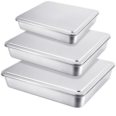 Tioncy 3 Set Stainless Steel Cake Pan with Lid 13119 Inch Rectangle Sheet Baking Pan with Covers Bakeware with Lids for Cakes Breads Casseroles Fish Vegetables and More