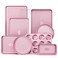HONGBAKE 9Piece Baking Pans Set Nonstick Stackable Non Toxic Bakeware Sets with Diamond Texture Oven Pan Set for Cooking Includes Cookie Sheet with Rack Cake Pan Roasting Pan Muffin Tin Pink