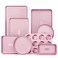 HONGBAKE 9Piece Baking Pans Set Nonstick Stackable Non Toxic Bakeware Sets with Diamond Texture Oven Pan Set for Cooking Includes Cookie Sheet with Rack Cake Pan Roasting Pan Muffin Tin Pink