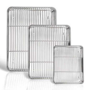 PP CHEF PP CHEF 161259 Inch Baking Sheets with Racks Set Stainless Steel Baking Cookie Sheet Oven Pan and Cooling Rack Healthy Easy Clean Oven Dishwasher Safe 3 Sizes 6Pcs