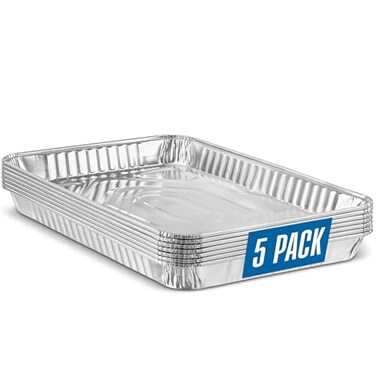 PLASTICPRO Aluminum Pans 5 Pack Disposable Cookie Sheets 9 x 13 Baking Pans Premium Quality Heavy Duty Cookie Sheet Pans