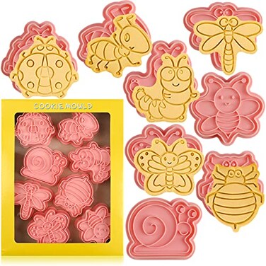 Sakolla Insect Cookie Cutters Set 8 Pcs Cookie Cutter with Plunger Stamps Cute Cookie Cutters for DIY Biscuit Snacks Cheese Baking