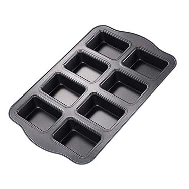 Twscvc Mini Loaf Pan 8Cavity NonStick Muffin PanCarbon Steel Brownie Bakeware for Oven baking Gray