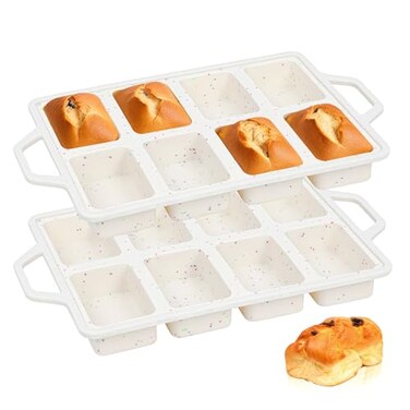 SJ Silicone Mini Loaf Pans with Metal Reinforced Frame2 Pack Nonstick Silicone Mini Bread Loaf Pans for Baking 8Cavity Tiny Banana Bread Set Dishwasher Safe Brownie PanCream