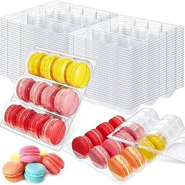 Sherr 24 Pcs Macaron Boxes Clear Plastic Macaron Storage Containers Macaroon Packaging Display Trays for Cookie Wedding Party Gifts