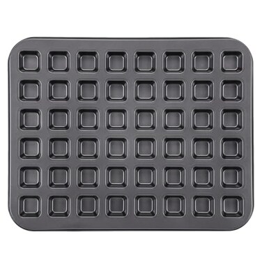 Beasea Mini Brownie Bite Pan with Dividers 1 Pack 48 Mini Small Tiny Cup All Edges Non Stick Square Cupcake Baking Sheet Tin Tray Carbon Steel Bakeware Individual Cutter Baking Pan Black