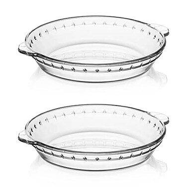 Sweejar Glass Pie Pan for Baking2 pack 95 Inches Round Baking Dish for Dinner NonStick Pie Plate with Soft Wave Edge for Apple Pie Pumpkin Pie Pot Pies
