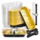 NPLUX 50 Pack Mini Cake Pans with Lids and Spoons Black Gold Rectangular Aluminum Foil Baking Pans Mini Cheesecake Containers68oz