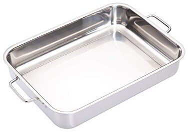 Master Class MasterClass Deep Stainless Steel Roasting Tin with Folding Handles and Hob Compatible Design 37 x 27 x 65cm Silver