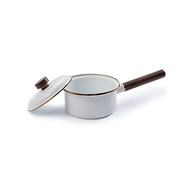 Barebones Enamel Saucepan Steel Cooking Pot For The Kitchen And Camping Durable Sauce Pan With Lid Eggshell