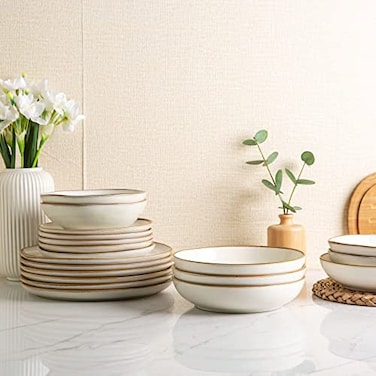 AmorArc Ceramic Dinnerware SetsHandmade Reactive Glaze Stoneware Plates and Bowls SetsHighly Scratch Resistant Dishwasher Microwave Safe Dishes SetService for 6 18pc