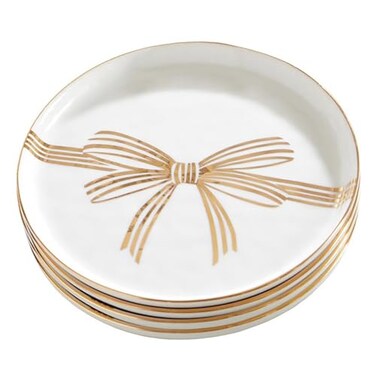 Santa Barbara Design Studio Christmas Appetizer Plates Set of 4 Small Ceramic Plates 525 Diameter Gold Metallic Bow