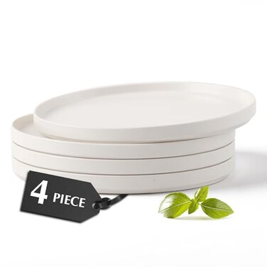 MIAMIO Ceramic Dinner Plates Set for 4 PeopleCeramic Dinnerware 4Piece Modern Stoneware Dishwasher Microwave Safe Luxe Collection White 8 Inch