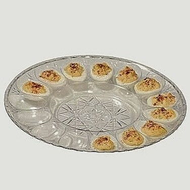 Greenbrier Deviled Egg Clear Plastic Crystal Cut Platter Set of 2
