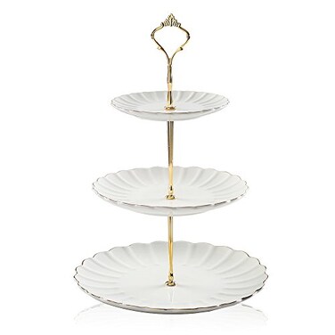 Sweejar 3 Tier Ceramic Cake Stand Wedding Dessert Cupcake Stand for Tea Party Serving Platter White