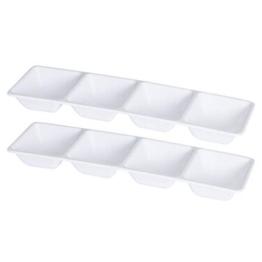 Plasticpro 4 Sectional Rectangle Plastic Disposable Serving TrayPlatter 5 X 16 White Pack of 2