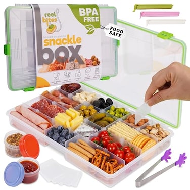 Create-ables Createables Large Snackle Box Container Reel Bites Large Snack Container for Travel 21Compartment Snackle Box with Adjustable Dividers Dishwasher Safe 14 inch