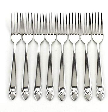 Z ZICOME Stainless Steel Forks Heavy Duty Flatware Forks Set Diamond Pattern 8 Pcs