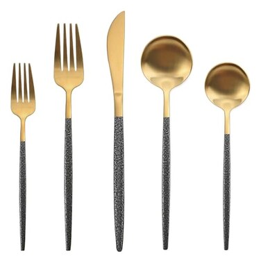 LAZAHOME 20Piece Silverware Set for 4 Gold Flatware With Black Handle Durable 188 Stainless Steel Kitchen Eating Tableware Includes Fork Knife Spoon Dishwasher Safe