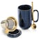 vicrays Ceramic Tea Cup Mug Infuser VICRAYS Large 16 oz Hot Loose Steeping Handle Teacup with Leaf Infuser Spoon Lid Blue Tall Glazed Strainer Coffee Mug Microwave Safe Blue