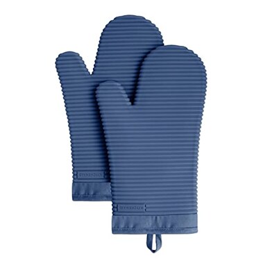 KITCHENAID Ribbed Soft Silicone Oven Mitt 2Pack Set 75x13 Blue Willow