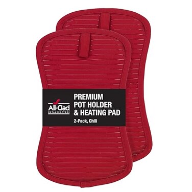 All-Clad AllClad Premium Pot Holder Heating Pad 2Pack Heat Resistant to 500 Degrees 100 Cotton 10x625 for Kitchen and Barbeque Chili Red
