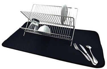 Envision Home Dish Drying Mat for Kitchen Absorbent Reversible Microfiber Dish Mat 18 Inch x 32 Inch Black