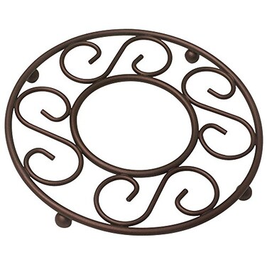 Home Basics Scroll Collection Steel Trivet for Hot Dishes Pots And Pans Round Design For Kitchen Dinning Table Bronze