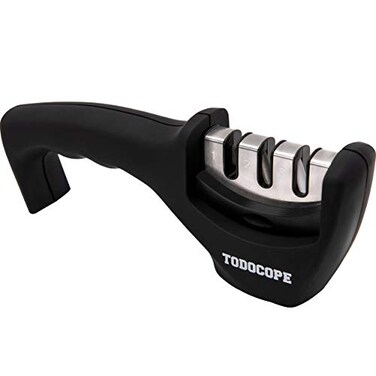 TODOCOPE Premium Chef Knife Sharpener Professional Kitchen Chef 3 Slot Design Manual Knife Sharpener Kit black medium