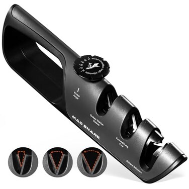 MAD SHARK Knife Sharpener 6 Adjustable Sharpening Angle Coarse Fine Knife Sharpener Tool Handheld Manual Knives Sharpener for Kitchen Knives Pocket Scissors LARGE Black