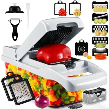 FIRAWER Professional Compact Vegetable Chopper Veggie Chopper Chopper Vegetable Cutter Veggie Chopper with Container Mandoline Slicer Dicer 9 Inserts