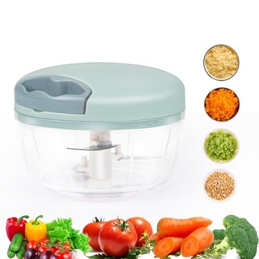 LGURT Garlic Chopper with Container Manual Food Chopper PullString Vegetable Onion Mincer Hand Food Processor Kitchen Cutter for Chili Ginger Herb Seasoning Green 500ml