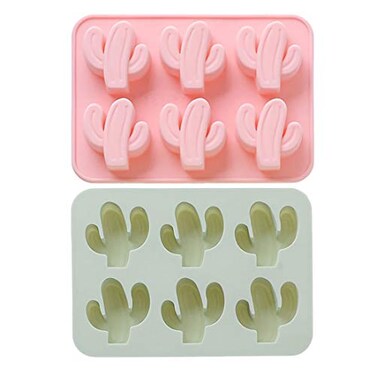 MoldFun 2Pack Cactus Ice Cube Tray Cacti Silicone Mold for DIY Chocolate Candy Gummy Jello Jelly Bakeware Baking Muffin Cupcake Cake Soap Lotion Bar Kitchen Pastry Tools 6Cavity PinkGreen