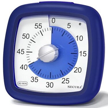 Secura 60Minute Visual Timer Silent Study Timer for Kids and Adults Time Clocks Time Management Countdown Timer for Teaching Navy Blue Navy Blue