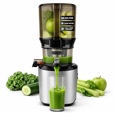 Kuvings AUTO10 Cold Press Juicer Machine SelfFeeding for HandsFree Use Easy to Clean Quiet 240W Motor 100 oz Large Masticating Juicer Designed for Silky Juice with Low Pulp Silver