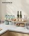 SONGMICS Cabinet Organizer Shelf Set of 2 Kitchen Counter Shelves Kitchen Storage Spice Rack Stackable Expandable Metal and Engineered Wood Cloud White and Natural Beige UKCS200W01