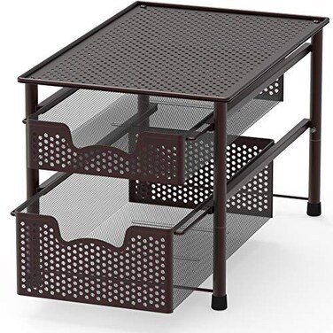 Simple Houseware Stackable 2 Tier Sliding Basket Organizer Drawer Bronze