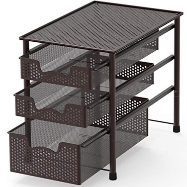 Simple Houseware Stackable 3 Tier Sliding Basket Organizer Drawer Bronze