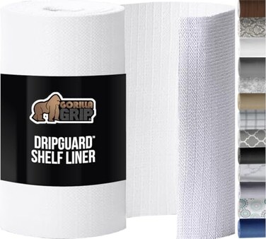 GORILLA GRIP DripGuard Shelf Liner NonAdhesive Drawer and Kitchen Cabinet Protector Strong Grip Slip Resistant Underside Smooth Surface Liners for Cabinets Bathrooms Closets 12x240 Inch White