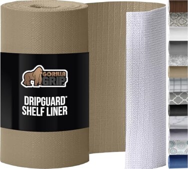 GORILLA GRIP DripGuard Shelf Liner NonAdhesive Drawer and Kitchen Cabinet Protector Strong Grip Slip Resistant Underside Smooth Surface Liners for Cabinets Bathrooms Closets 12x240 Inch Beige