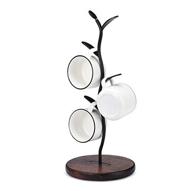 ALLCENER Mug Holder Countertop Mug Tree Coffee Mugs Tea Cup Storage Rack Coffee Counter Bar Accessory Kitchen Organizer Black single row